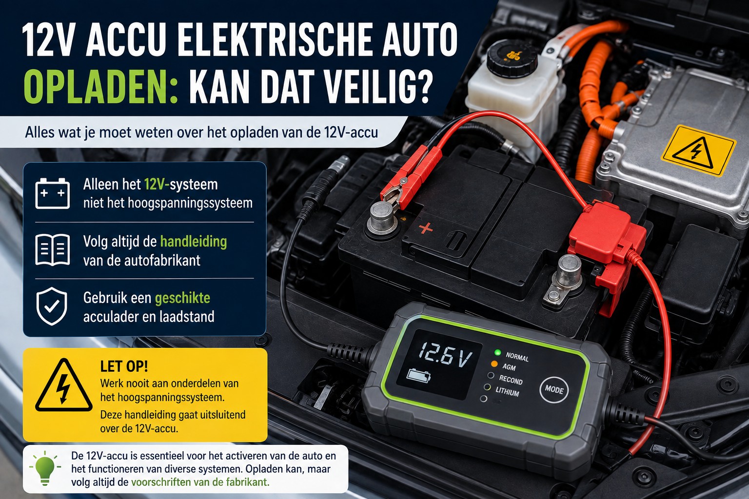 12V accu elektrische auto opladen met acculader