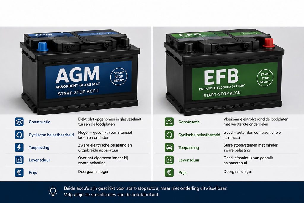 Verschil tussen AGM en EFB accu