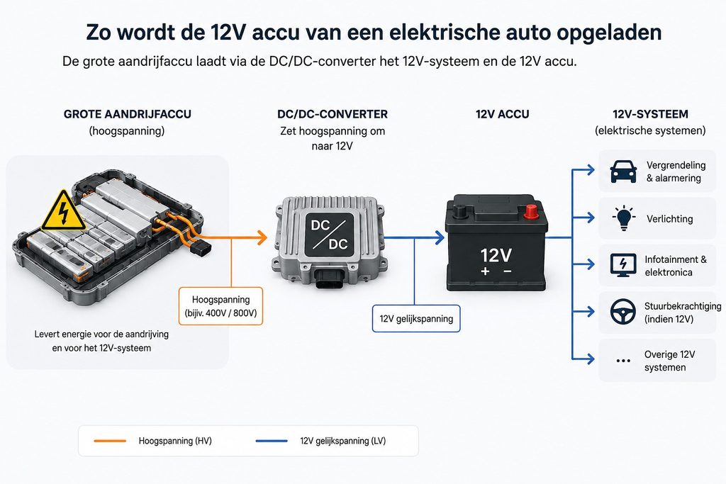 12V accu elektrische auto opladen via DC DC converter