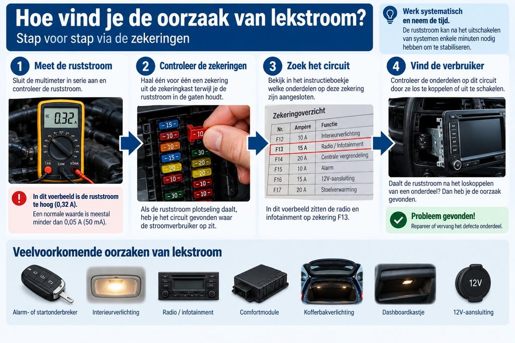 oorzaak lekstroom auto opsporen via zekeringen